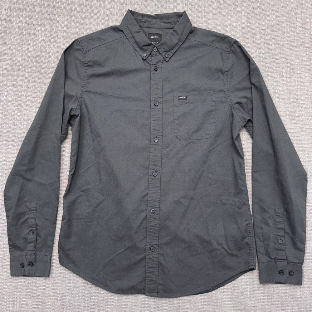 RVCA That'll Do Oxford Shirt Mens M Charcoal Slim Fit Long Sleeve Button Down